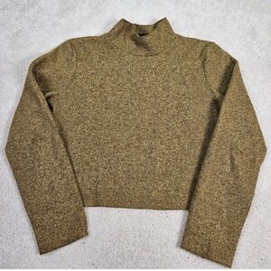 Zara Knit Mock Neck Top Sleek Cropped Olive Long Sleeve Pullover Sweater Size‎ S
